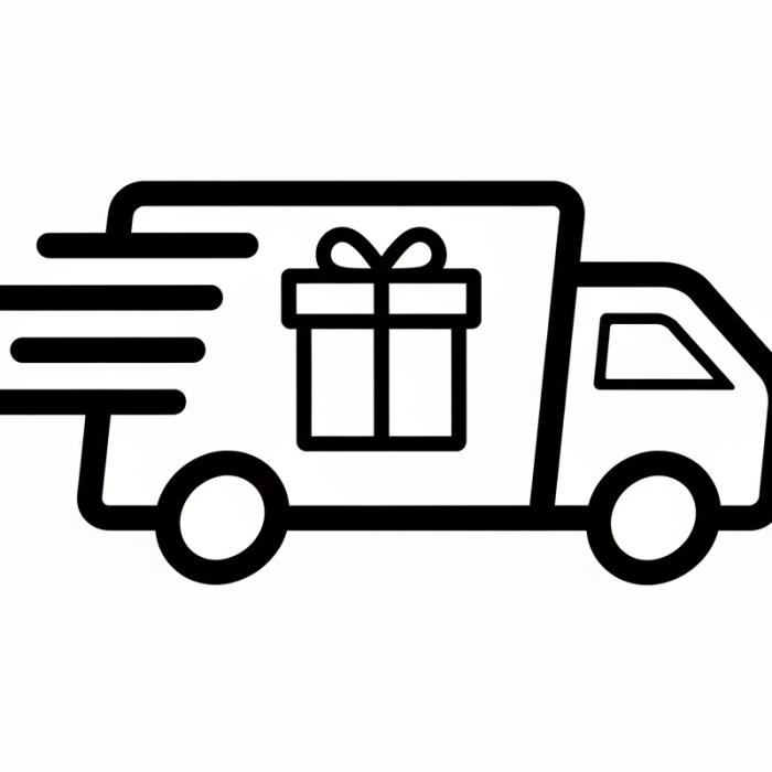 איור של משאית משלוחים מהירה עם אייקון של קופסת מתנה, המסמל שירות משלוחי מתנות מהיר לכל הארץ.